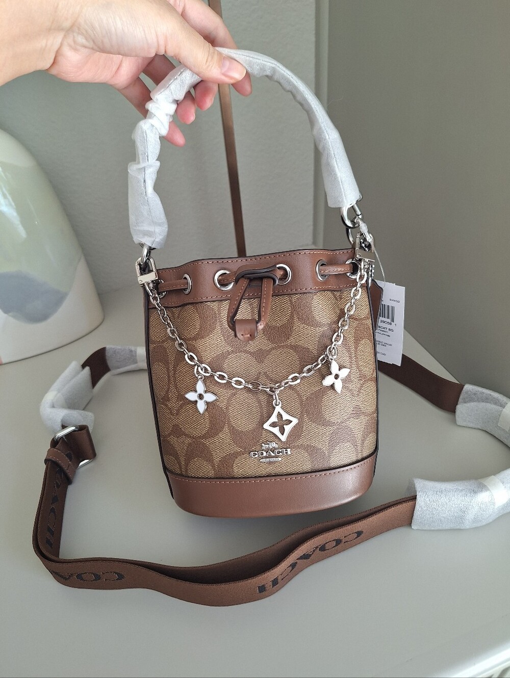 NWT Coach Mini Bucket Bag In Signature Canvas Floral Extended Chain